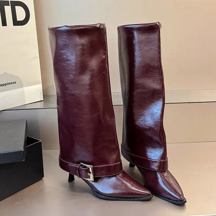 Trouser Leaf Boots Women's Fall/Winter 2025 New Knee-Free Pointed Toe Stiletto Heel High-Heeled Thigh Boots