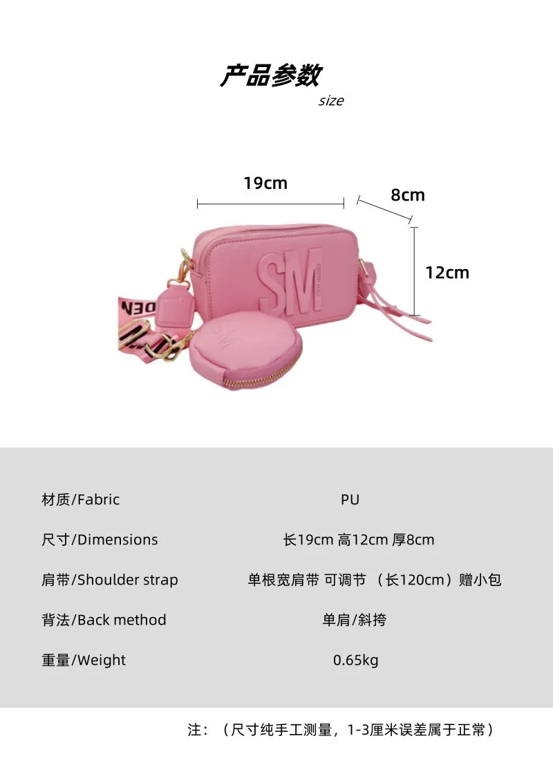 2024 Spring/Summer New Fashion Camera Bag with Wide Shoulder Strap, Lettering, Small Square Bag, Crossbody Bag