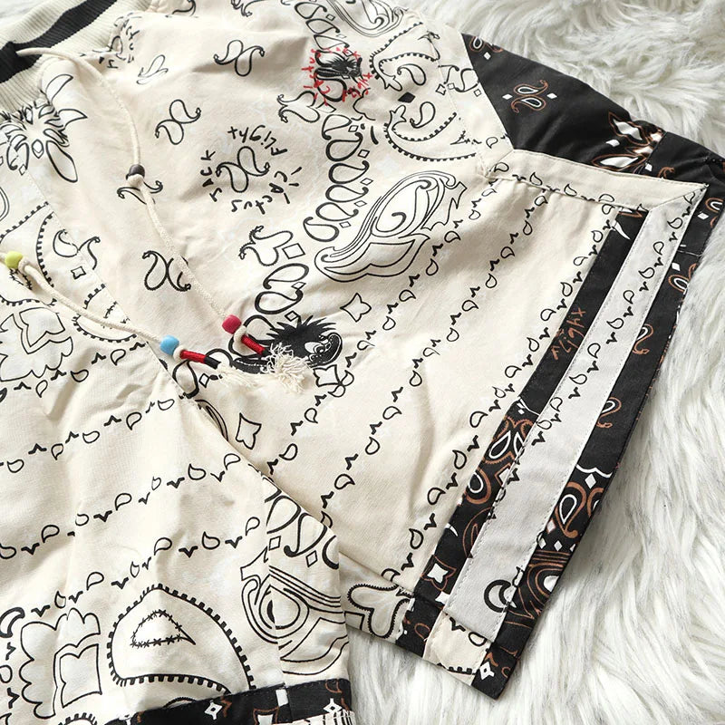 Cactus Jack Shorts Fashion Casual  Loose Color Blocking Patch Black Drawstring Elastic Waist Shorts Men Women Streetwear Pants