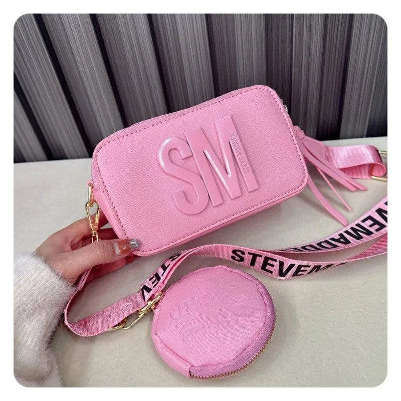 2024 Spring/Summer New Fashion Camera Bag with Wide Shoulder Strap, Lettering, Small Square Bag, Crossbody Bag