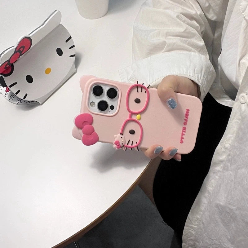 Glasses KT Cat For iPhone 18 17 16 15 14 13 12 11 Pro Max Plus 6 7 8 Plus Silicone Soft Cover Case