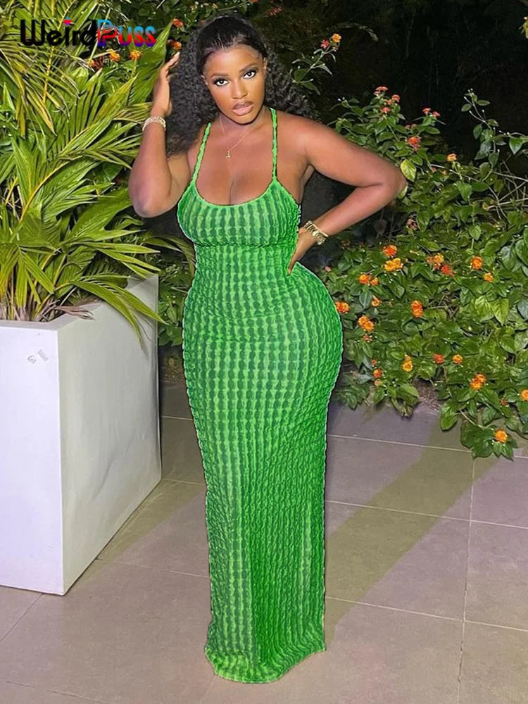 Weird Puss Backless Halter Dress Women Cross Bandage Sleeveless Sexy Elegant Skinny Stretch Wedding Party Maxi Bodycon Vestidos