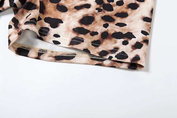 Weird Puss Tracksuit Women 2Piece Set Leopard Print Sexy Sporty Low-Neck Tank Tops+Bike Shorts Stretch Tight Matching Streetwear