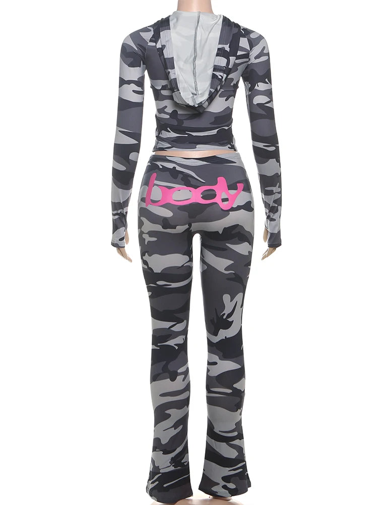 Weird Puss Letter Leopard Print 2 Piece Set Women Casual Zip Hooded Crop Jacke+Leggings Matching Stretch Sporty Street Outfits