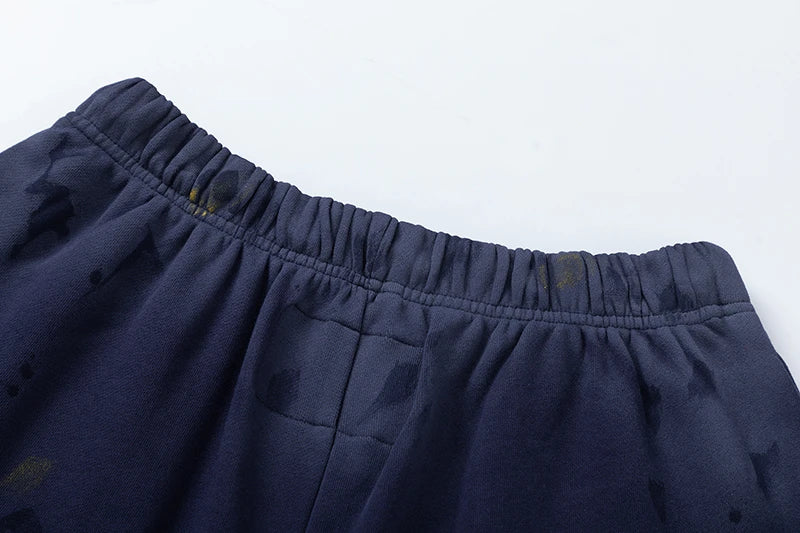 RRR123 2024 New Sports Shorts Heavyweight Washed Graffiti Print Vintage Drawstring Capris Casual High Street Loose Curled Y2K