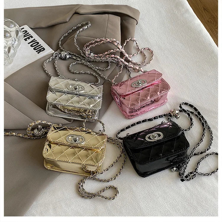 2025 New Arrival Eye - Catching Laser - Patent Mini Crossbody with Gleaming Glossy Chain Strap, Convenient Lipstick Holder