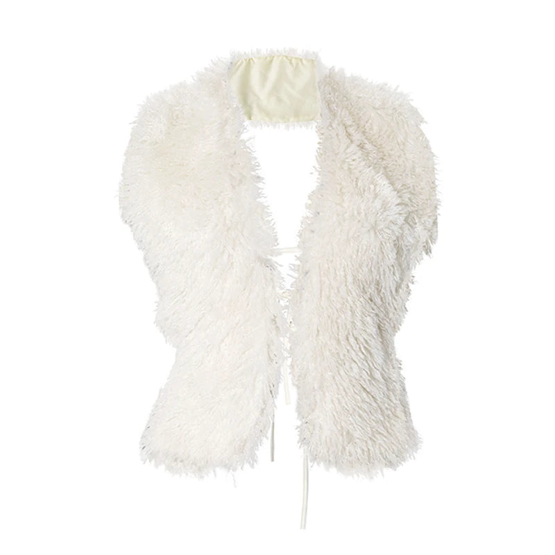 Weird Puss Sexy Furry Tank Tops Women Backless Sexy Midnight Cardigan Autumn Hipster Wild Basic Streetwear Halter Furs Y2K Tops