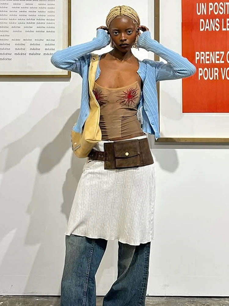 Weird Puss Sun Print Sexy Women Camisole Y2K Summer Fashion Low-Neck Coquette Midnight Party Club Wild Basic Street Slim Tees