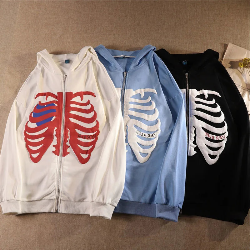 Y2K Zip Rhinestone Women Hoodie 2025 Oversized Hoodies E-girl Goth Punk Jacket Long Sleeve White Sweatshirts Trend Streetwear