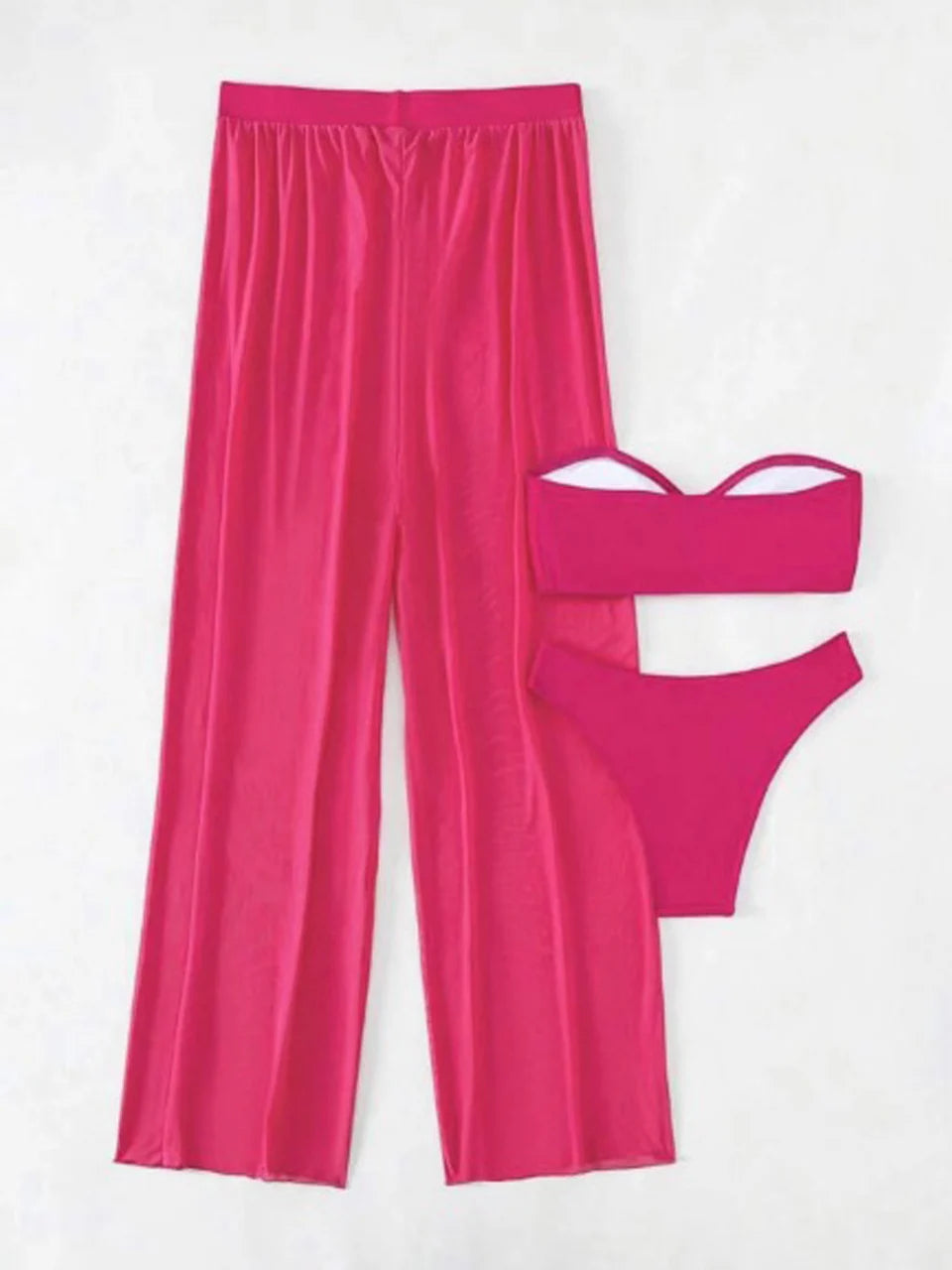 3pcs Tie Front Bandeau Bikini Set 2026 Women Triangle Swimwear Female Printed Swimsuit With Beach Pants Sexy Padded Bathing Suit