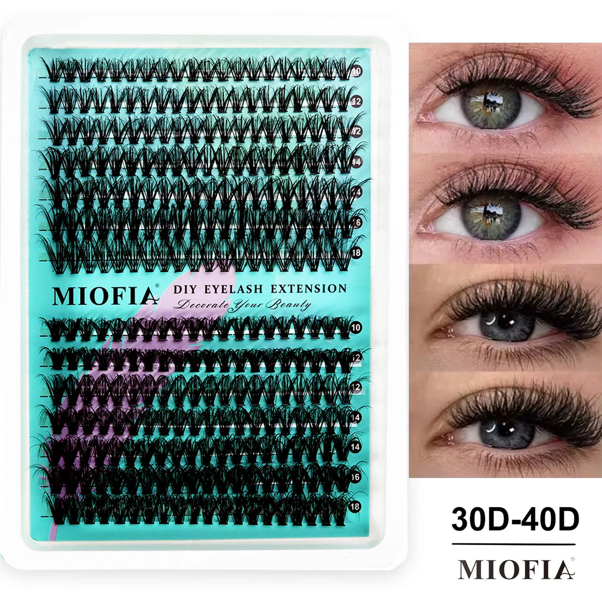 MIOFIA 5D Voluminous Thick Cluster Lashes 30D-150D 10-18mm Mixed Length Full Natural DIY Reusable Eyelash Extensions