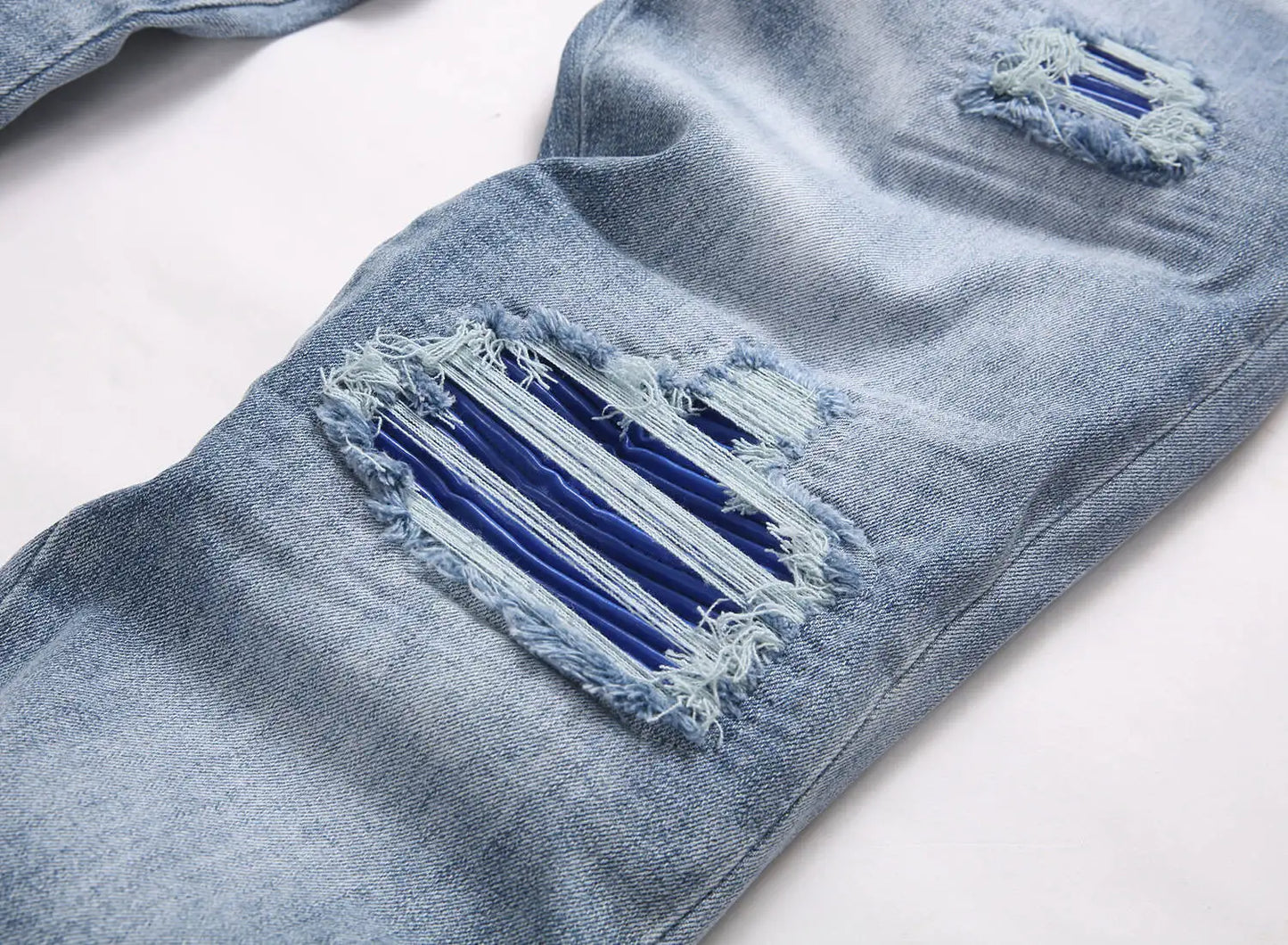 Current AM Brand Embroidered Distressed Patch High Street Youth Men's Slim Fit Skinny Pants