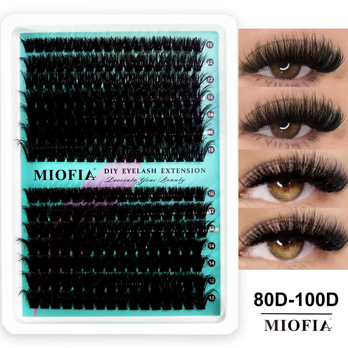 MIOFIA 5D Voluminous Thick Cluster Lashes 30D-150D 10-18mm Mixed Length Full Natural DIY Reusable Eyelash Extensions