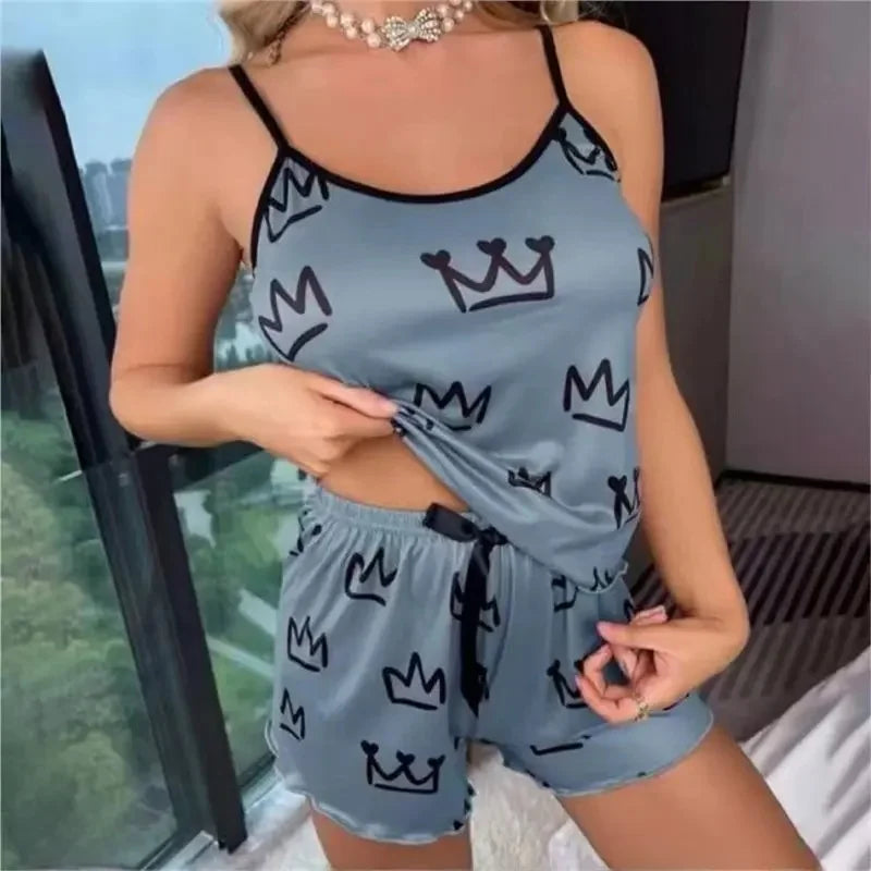 Sexy Summer Women's Sleepwear Two-Piece Set Strap Home Clothes Short Pants Casual Vest Home Comfortable Breathable Nightgown