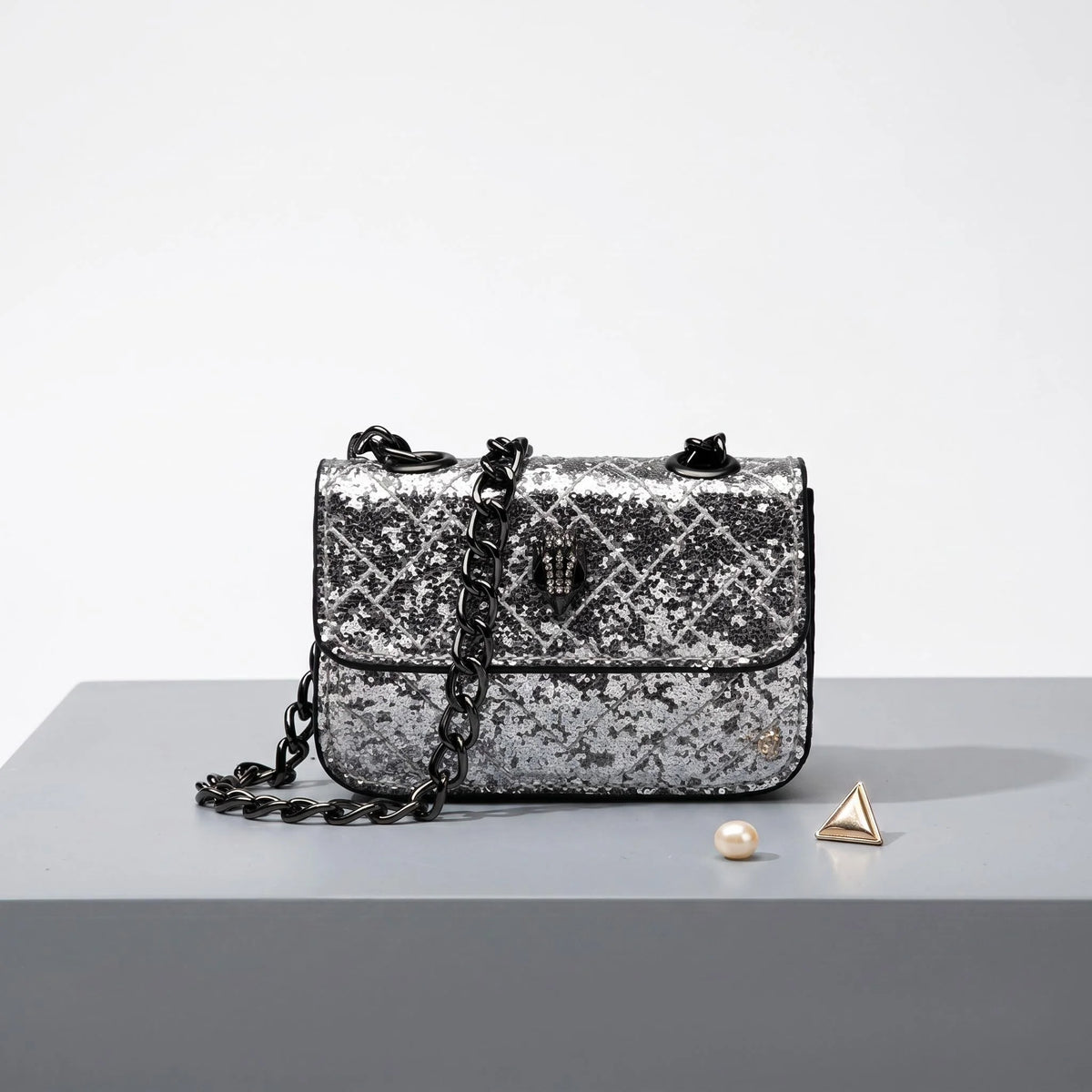 Multicolor Glitter Sequins V Diamond Quilted Mini Square Bag Ladies Eagle Head Lock Gold Metal Chain Crossbody Shoulder Handbag