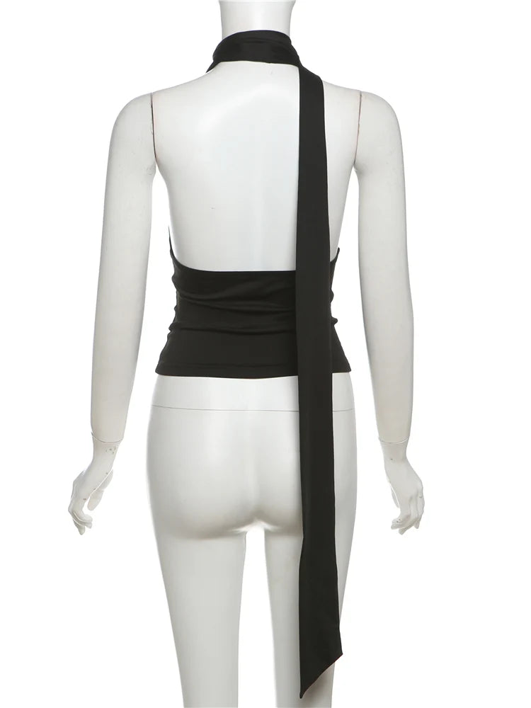 Weird Puss Scarf Tank Tops Women Backless Irregular Summer Trend Hottie Hipster Trend Sexy Wild Classic Streetwear Basic Vest