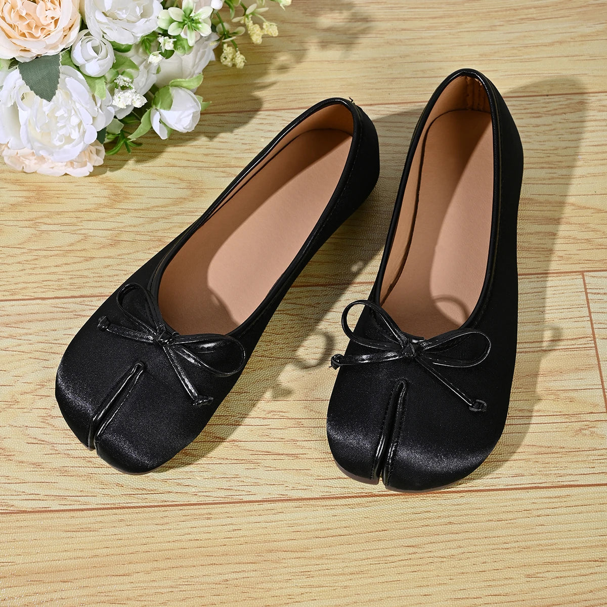 Soft Split Toe Tabi Ballet Flats Women Bowknot Leather Round Toe Ballerina Shoes Low Heel Slip On Loafers Casual Moccasins 2026