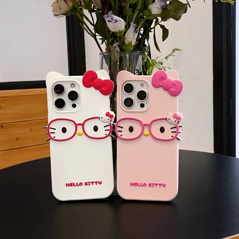 Glasses KT Cat For iPhone 18 17 16 15 14 13 12 11 Pro Max Plus 6 7 8 Plus Silicone Soft Cover Case