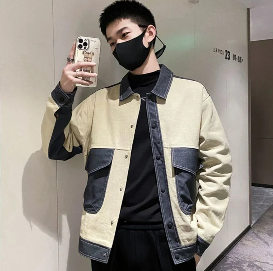 V-neck Button Denim Jackets Man Casual Vintage Outwear Designer Y2k Elatic In Lowest Price Low High Quality Cowboy Coat for Men