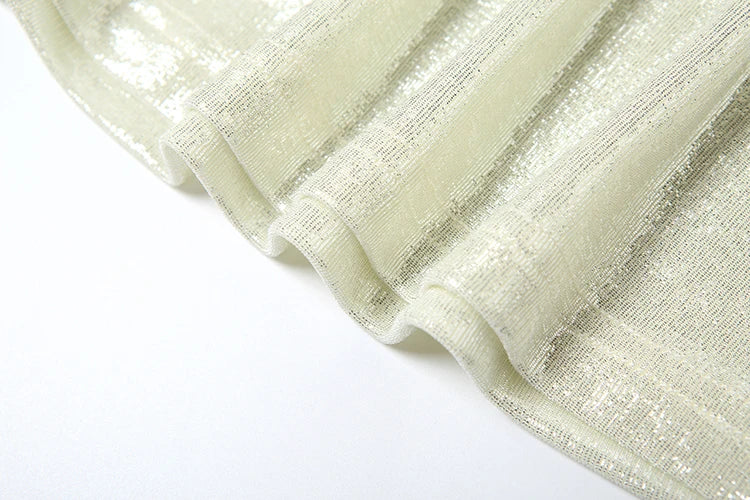 Weird Puss Thin Sexy Women 2 Piece Set Glitter Sheet Metal Backles Shalter Tank Tops+Ribbon Skirts Tight Vacation Matching Suits