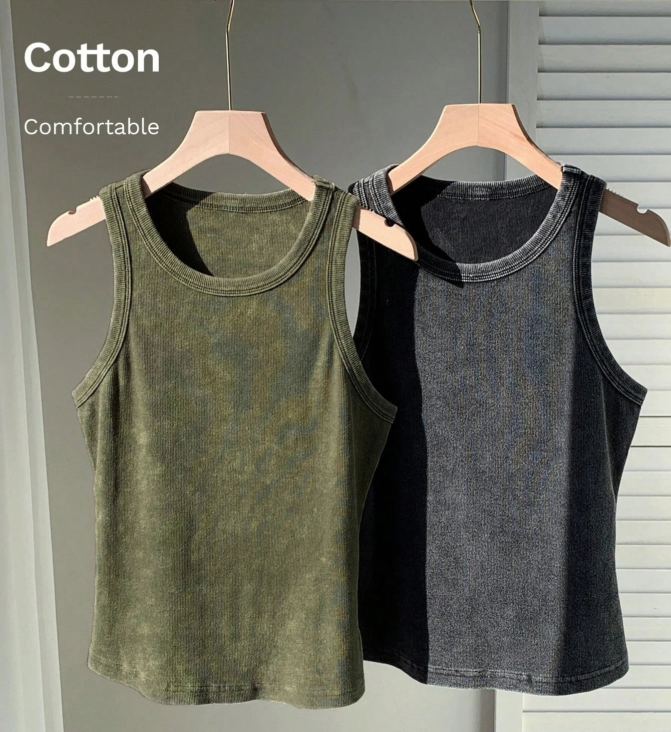 2PCS 100% Cotton Solid Color Washed Vest Womens Summer Casual Tank Top Y2K Sleeveless Clothes Soft Comfortable Sportswear