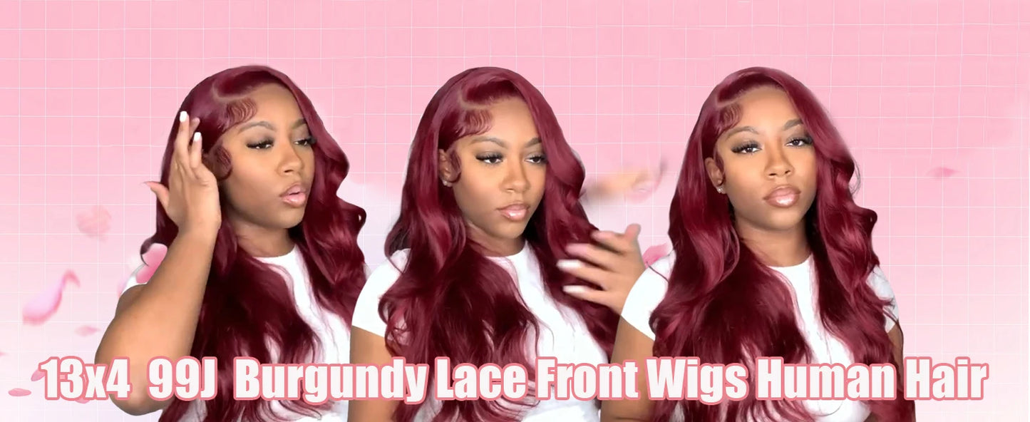 250%Density Body Wave 99j Burgundy Red Wig Human Hair 13x4 13x6 HD Lace Frontal Wig Human Hair Pre Plucked 100% Real Human Hair