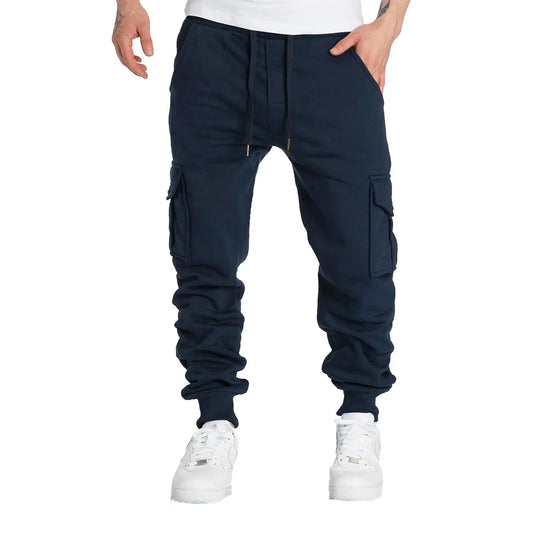Fashion New Autumn Winter Men Leisure Outdoor sports multi-pocket solid color pulled wool straight type cargo pants