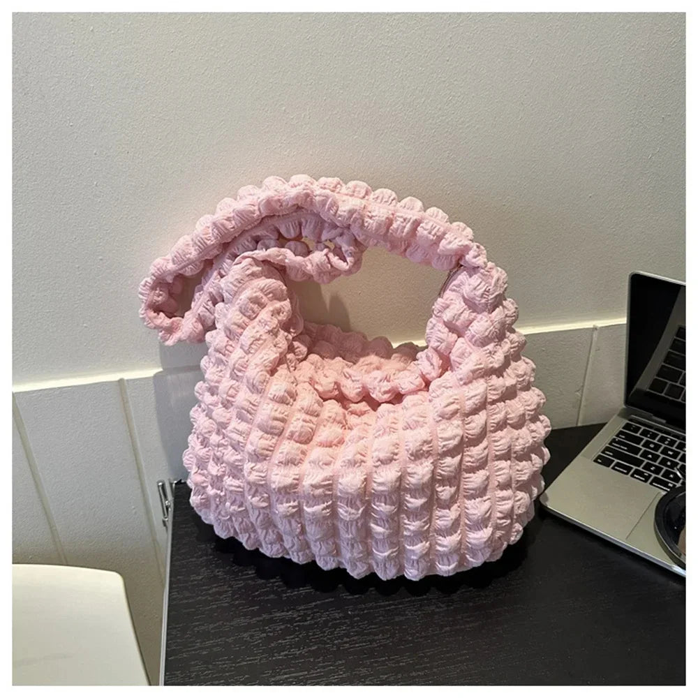 Pleated Embroidered Plaid Shoulder Bag – Crossbody & Underarm Bag, Stylish Large Capacity Quilted Tote for Women