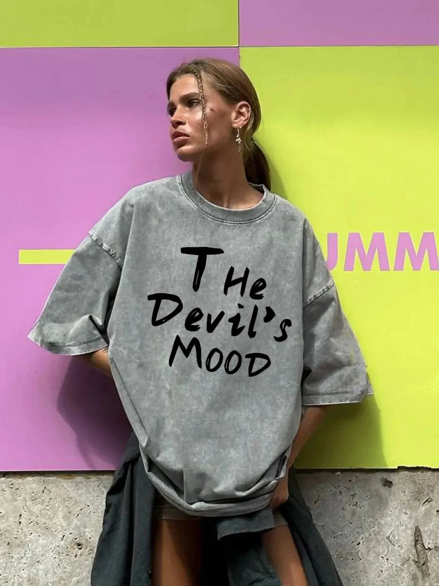Pink Letter Design Washed T Shirt Women Vintage Cotton T-shirts Streetwear Soft Mineral Tees Girl Loose Female Tee Tops Y2k