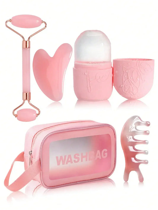 3/5/8/14pcs/Set Facial Beauty Massage & Cleansing Tool Kit, Includes Gua Sha, Massage Roller, Ice Globes, Face Brushes, Head