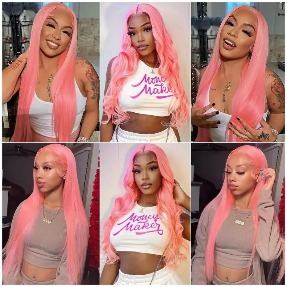 Silkwave 13x6 Hd Pink Lace Frontal Wig Human Hair Preplucked Brazilan Bone Straight 13x4 Lace Front Pink Colored Wig For Women