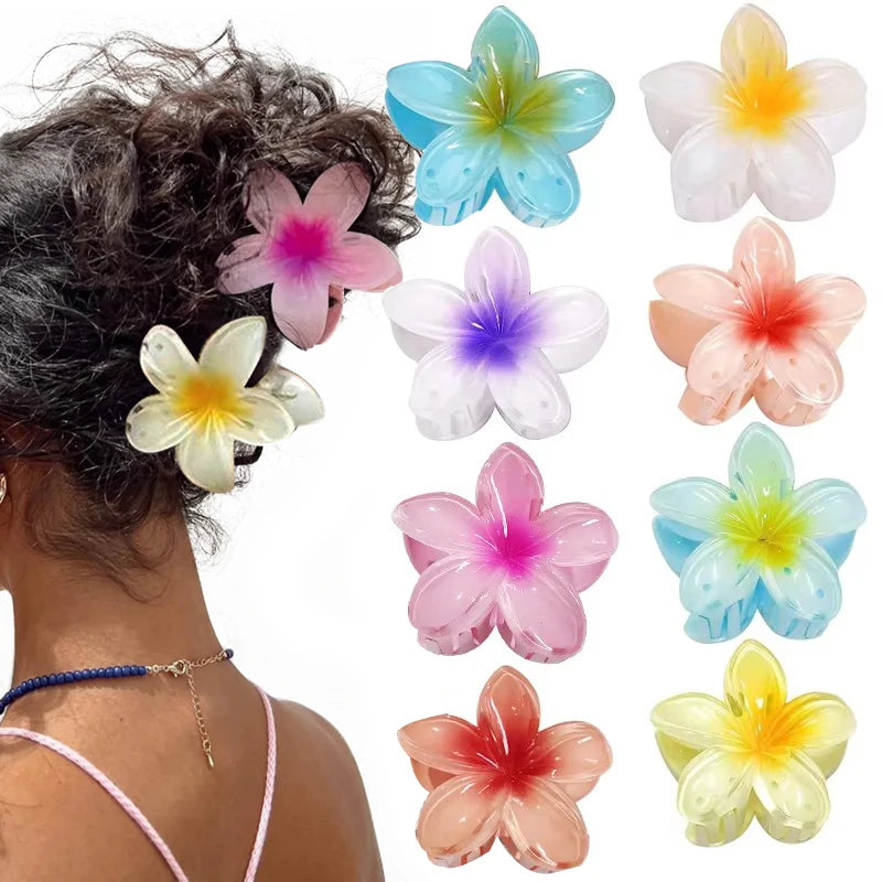 New Hawaiian Gradient Hair Clips Women Flower Hair Claws Shark Hairpins Vacation Beach Style Hairpins Hair Accessories