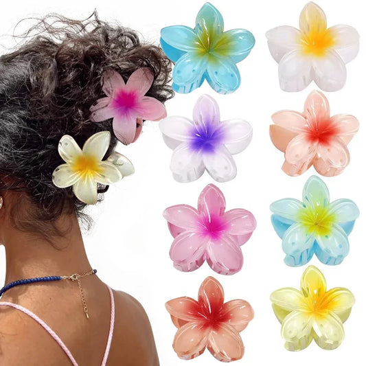 New Hawaiian Gradient Hair Clips Women Flower Hair Claws Shark Hairpins Vacation Beach Style Hairpins Hair Accessories