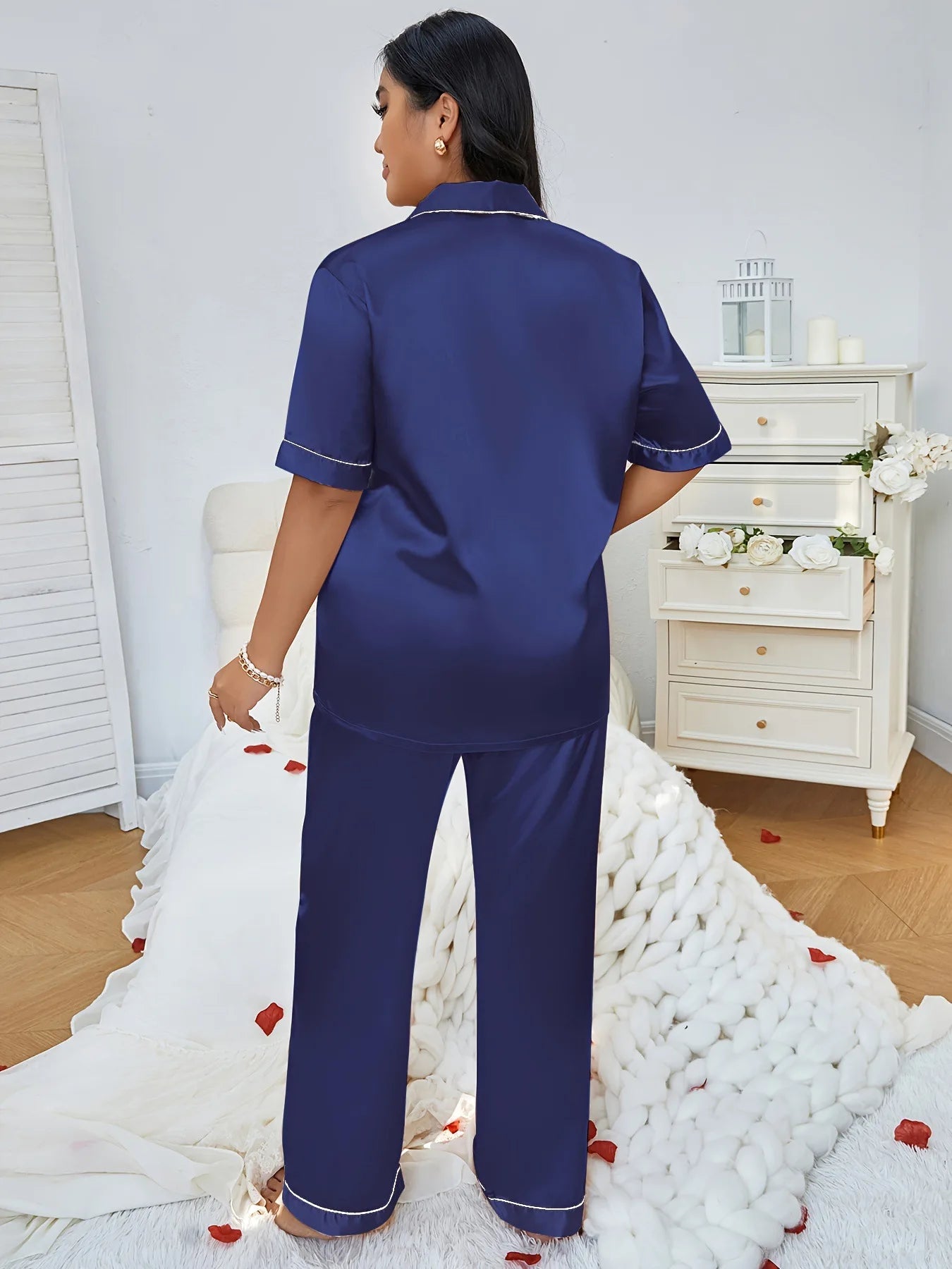 Plus Size 3XL 4XL 5XL Women's Sleepwear Pajamas Set Spring Summer Short Sleeve Trouser Suits Loungewear Loose Satin Homewear