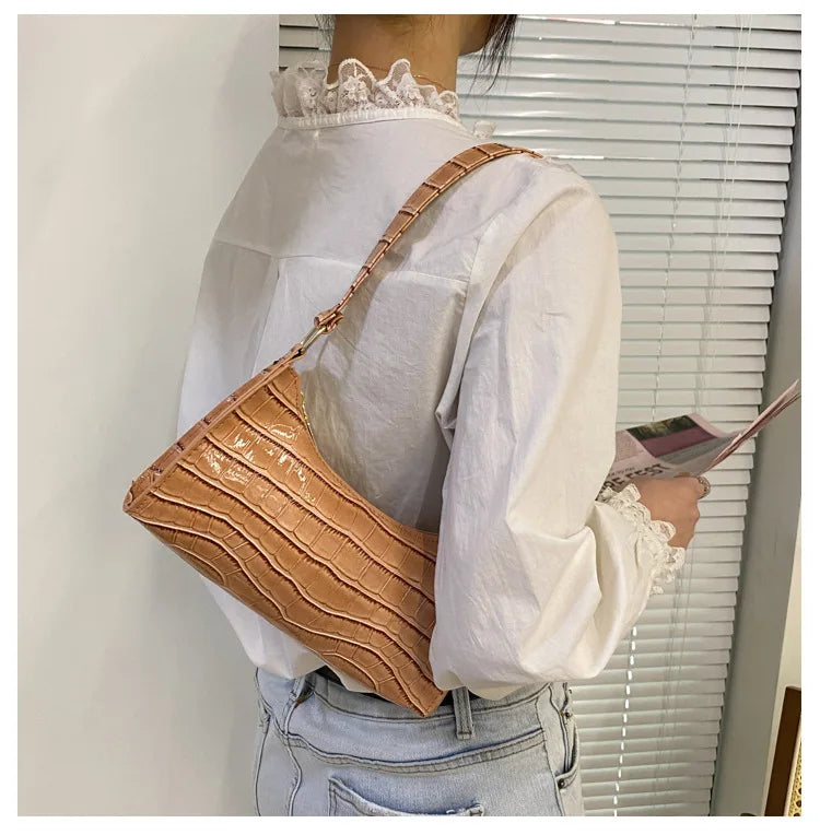 Fashion PU Leather Bags for Women Alligator Pattern Armpit Handbag Female Small Underarm Messenger Bag Purse Shoulder Handbags
