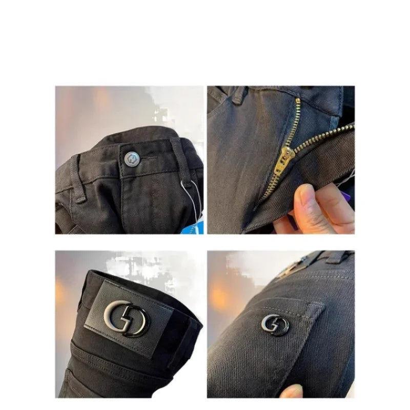 Spring Autumn Men's Elastic Slim Fit Casual Jeans Trendy Loose High End Brand Fashionable Long Trousers Popular Style