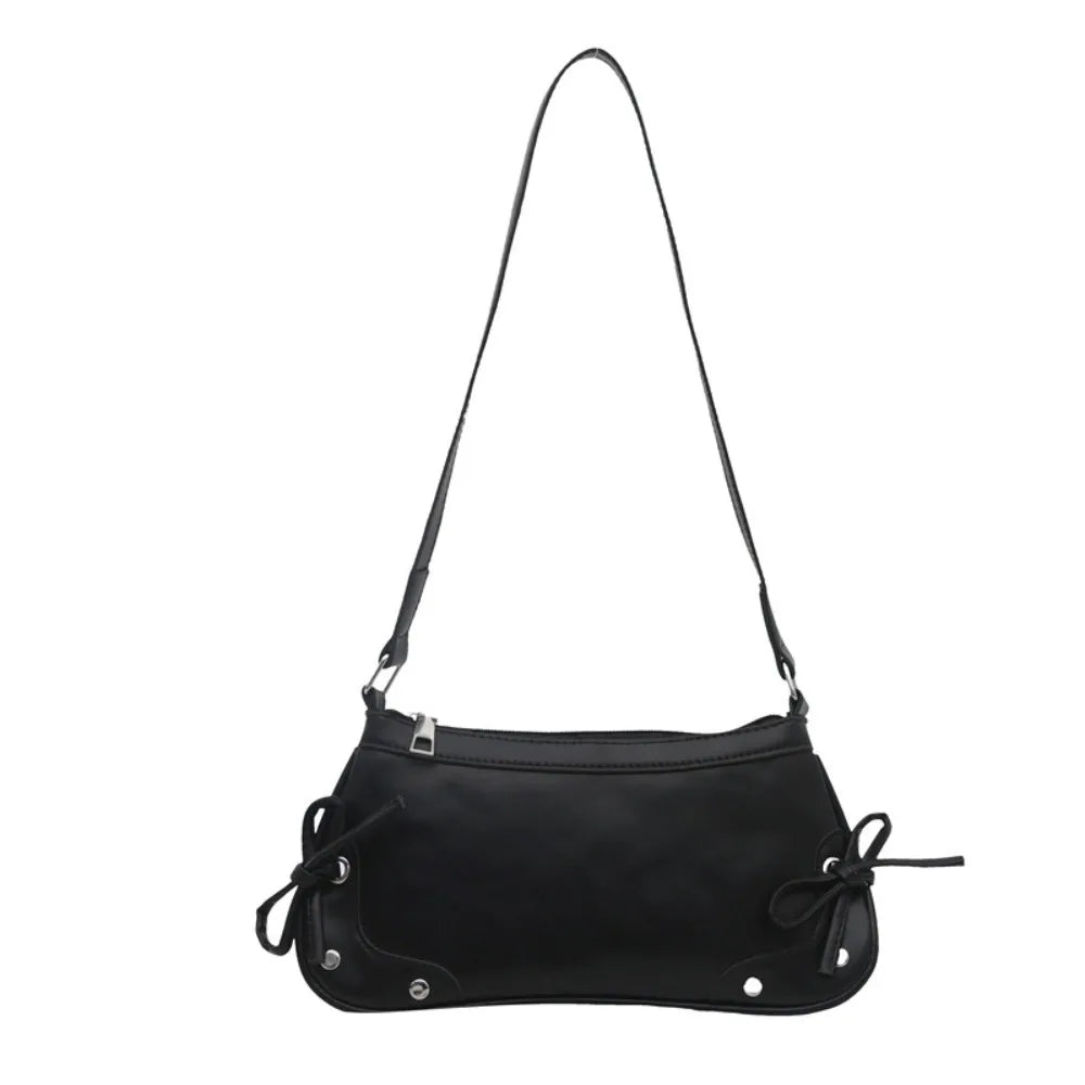 Retro Simple Double Bow Shoulder Bag Leopard Print PU Armpit Bag Women's Bag Women