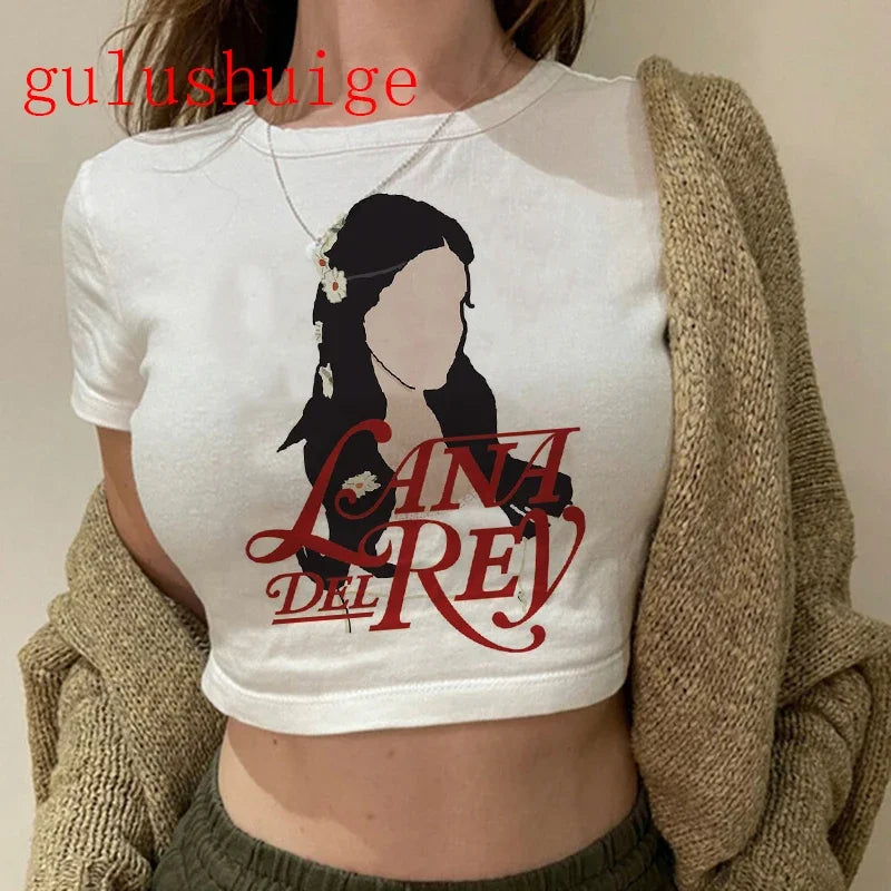 Crop Top Lana Del Rey Ldr Sailing Graphics T Shirt Cropped Harajuku Women Vintage Short-Sleeve T-Shirt Streetwear Female Tshirt
