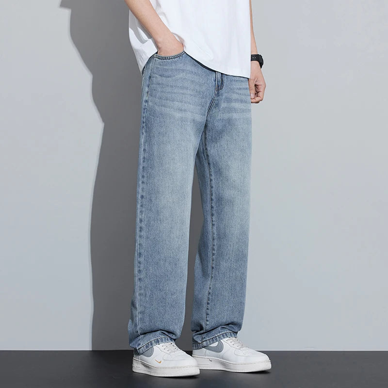 2025 Spring/Summer New Men's Lyocell Loose Jeans Summer Thin Breathable Straight denim Retro Business Casual Fashion Korean M