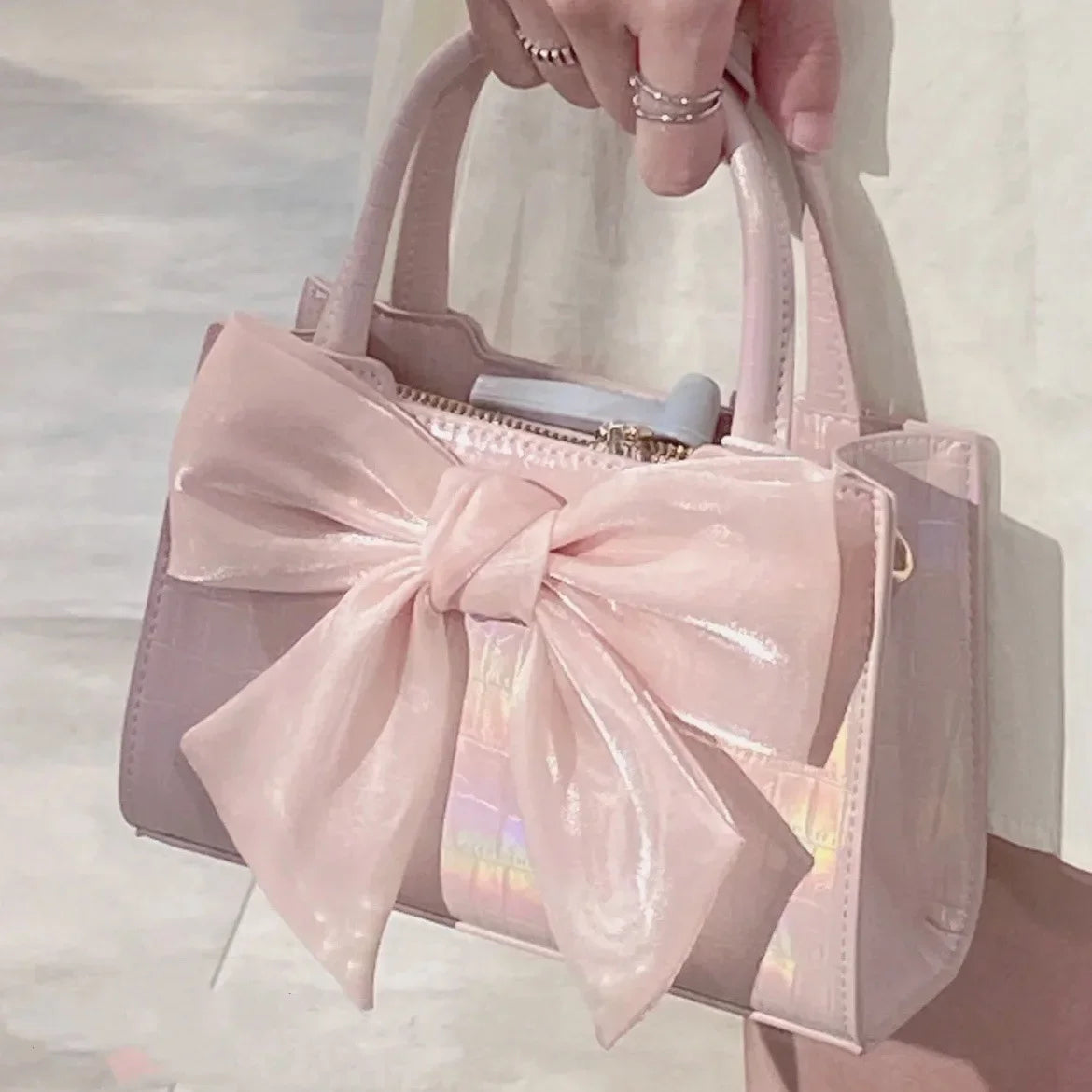 Fashion Womens Pink Bowknot Clutch Purse Shoulder Underarm Messenger Handbag