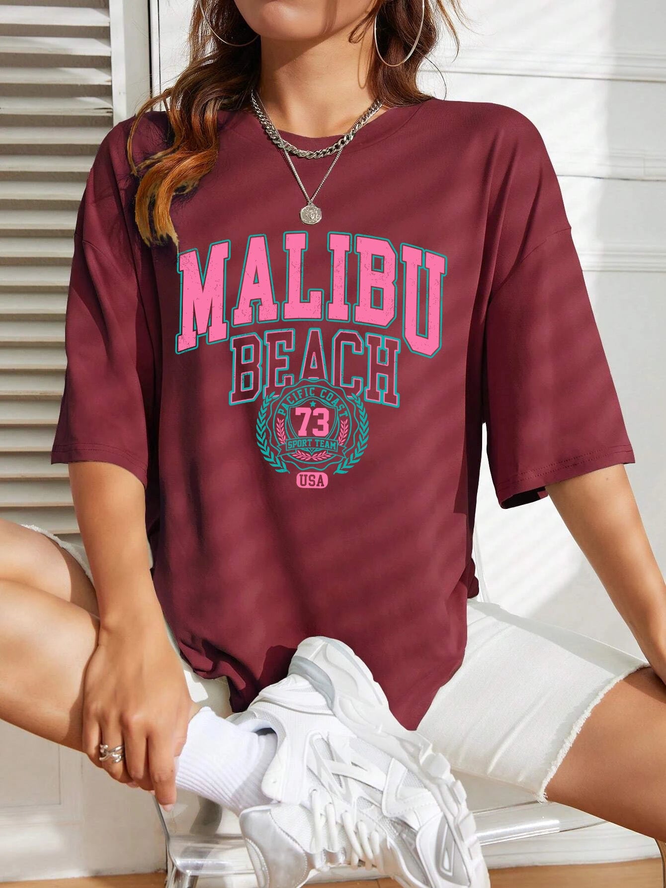Malibu Beach Letter Print Print Womens T-Shirts Street Casual Tshirt Summer Brand Tee Clothing Hip Hop Breathable Tshirts Women