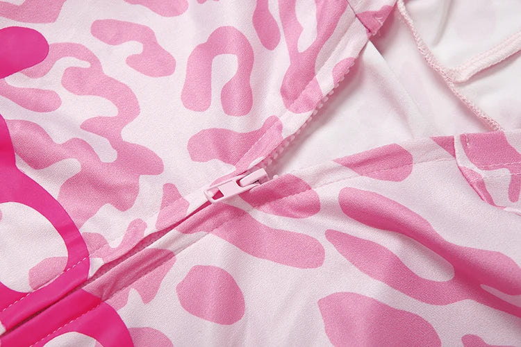 Weird Puss Letter Leopard Print 2 Piece Set Women Casual Zip Hooded Crop Jacke+Leggings Matching Stretch Sporty Street Outfits