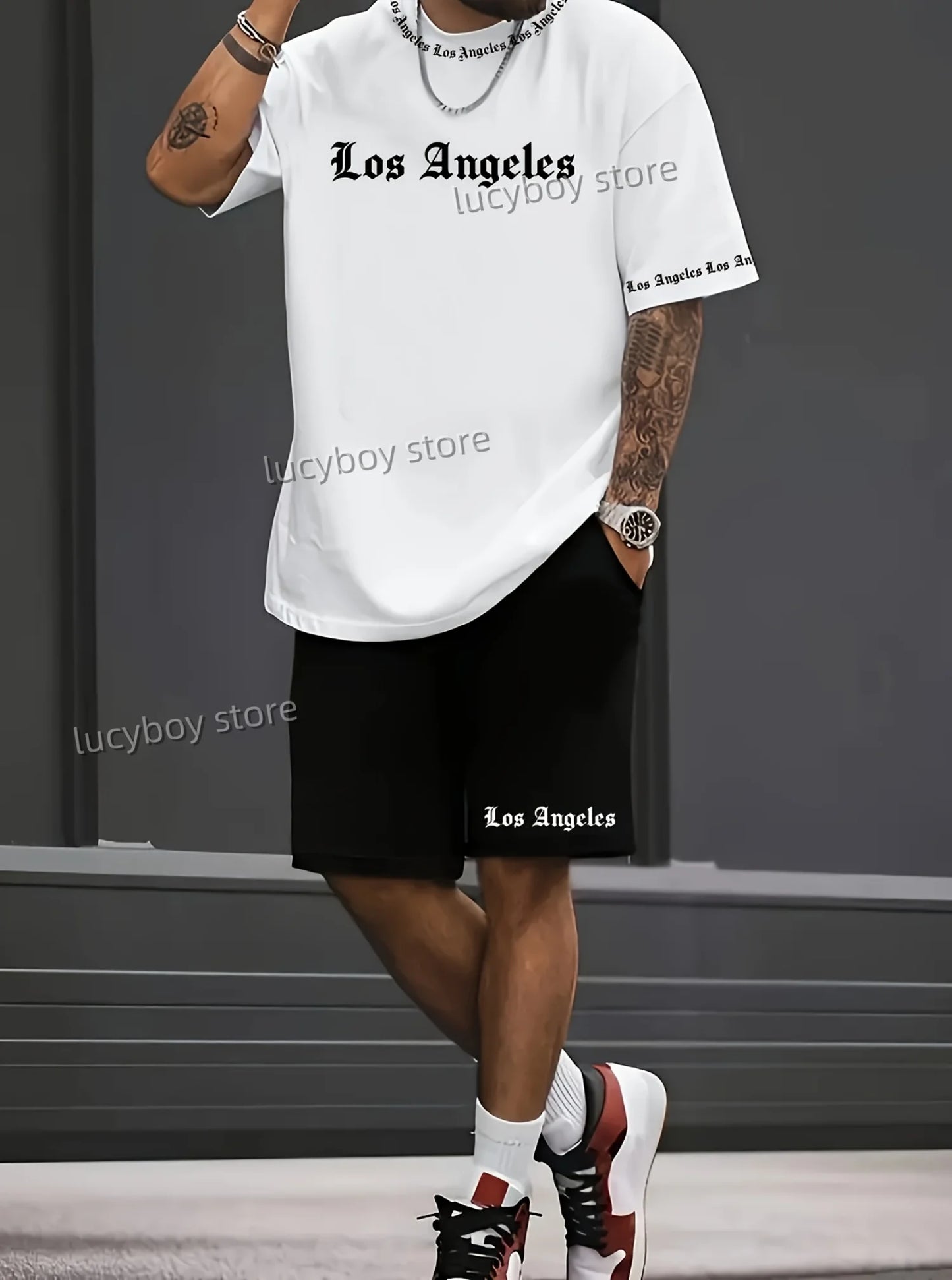 2025 Los Angeles Printed Men's Suit 2 Pieces Set Casual Suit SportswearFitness Set  Men's Oversized Clothes