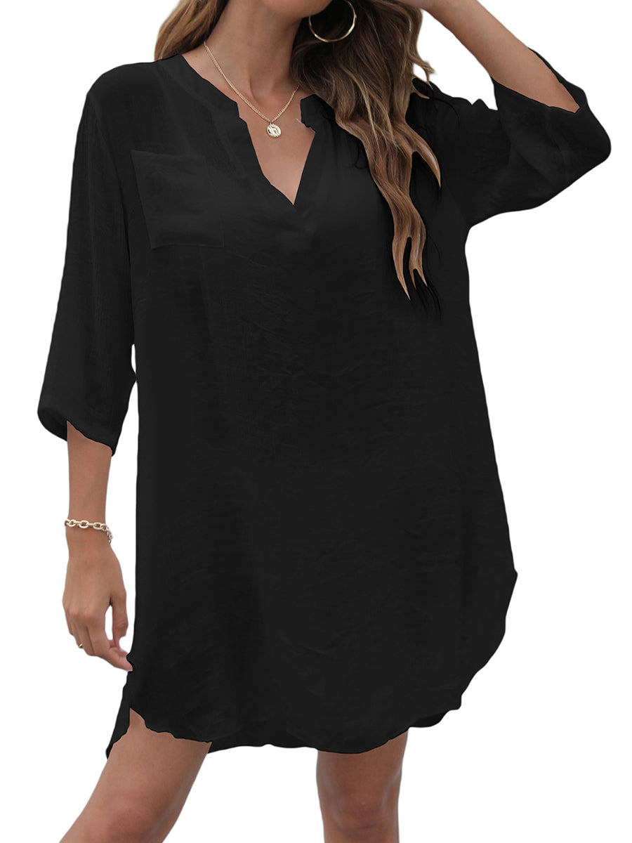 Yiiciovy Chiffon Tunics for Beach Women Swimsuit Cover-ups Blouse Swimwear Solid Bikini Dress Summer Swimsuit Bathing Suit