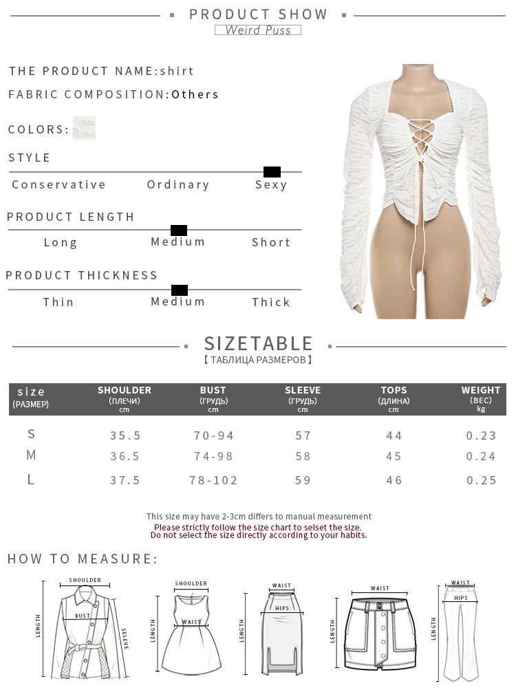 Weird Puss Ripped Chic Crop Tops Women Autumn Elegant Shirring Square Collar Elegant Ruched Full Sleeve Solid Streetwear Tees