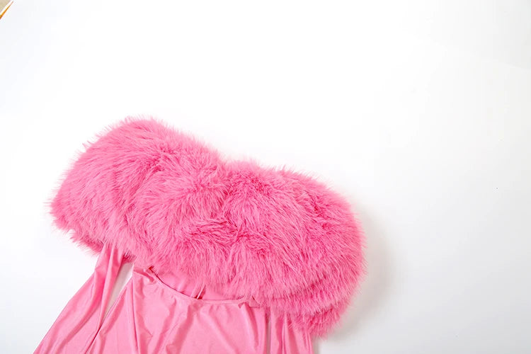 Furry Slash Neck Hollow Patchwork Jumpsuit — Women's Luxury