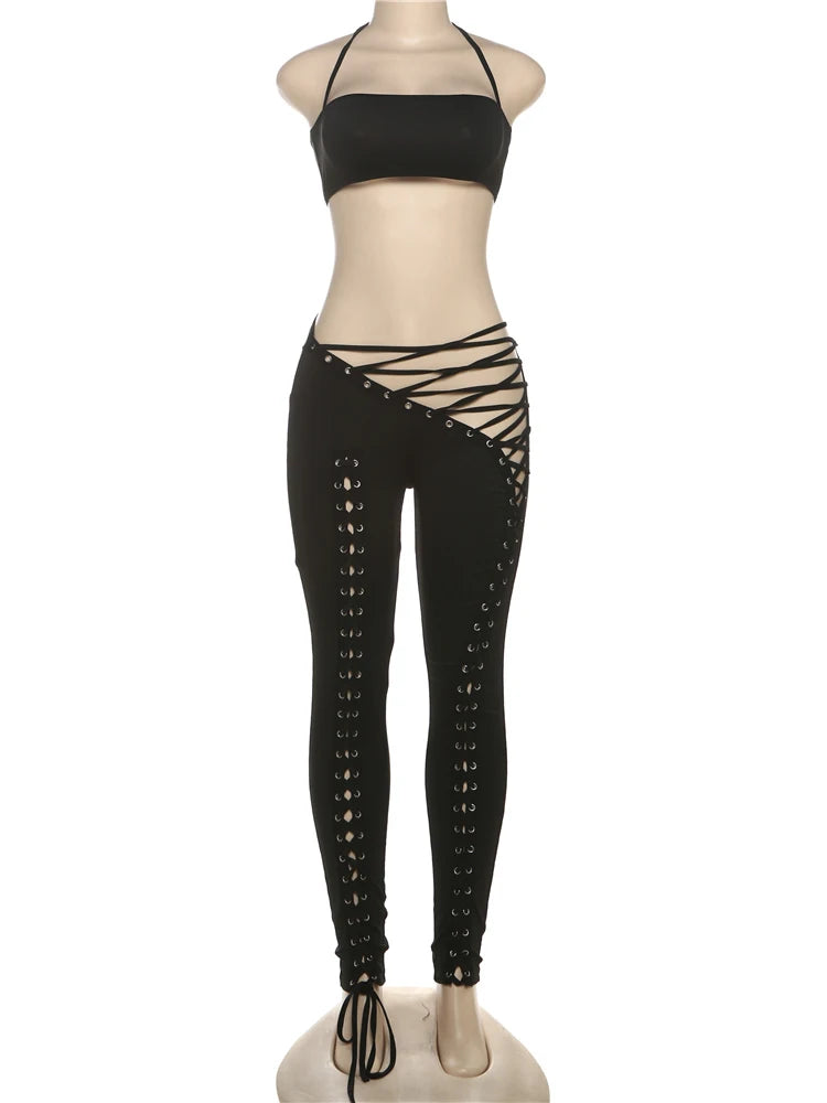 Halter Camisole & Shirring Hollow Pants Set — Women's Clubwear