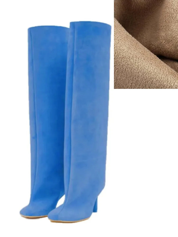2025Autumn and Winter New 6cm Slim High Heels Knee High Women's Boots Round Toe Fashionable Women's Long Boots Knight Boots
