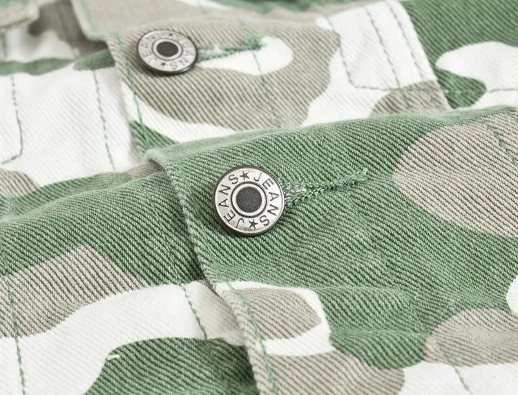 2025 New Men's Camouflage Printed Denim Jackets Spring Autumn Long Sleeve Lapel Button-up Casual Jean Coats Fashion Men Clothing