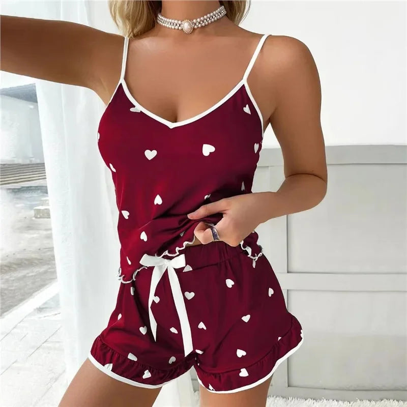 Sexy Summer Women's Sleepwear Two-Piece Set Strap Home Clothes Short Pants Casual Vest Home Comfortable Breathable Nightgown